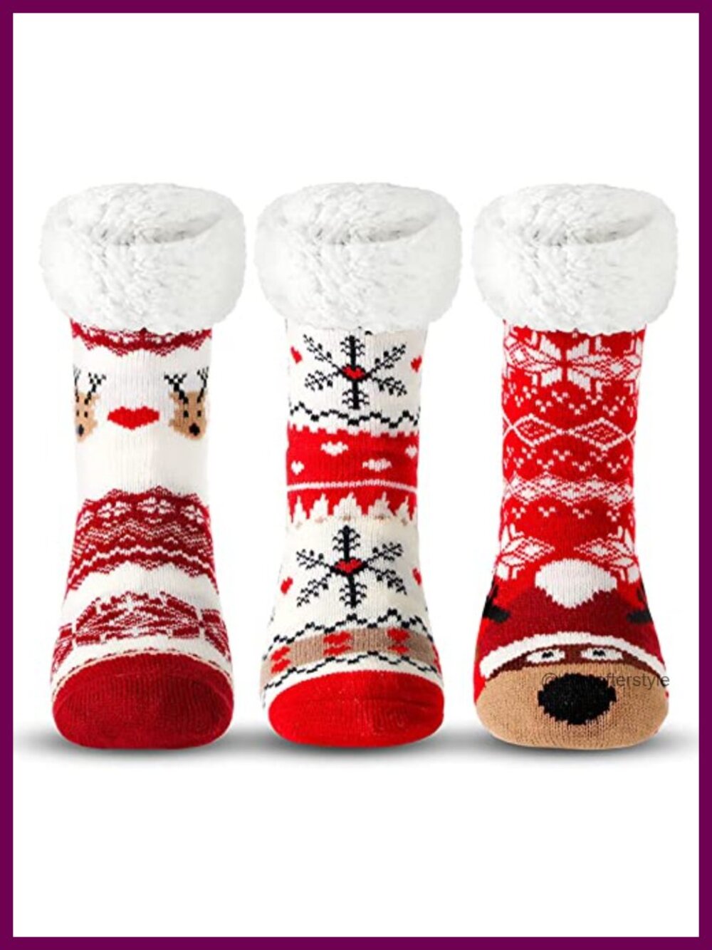 Fuzzy Fleece Lined Non-Slip Slipper Socks Christmas Gift 3 Pairs